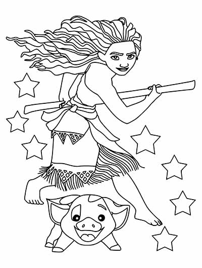 Moana and Pua Coloring Pages from Moana