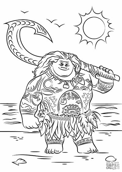 Maui and Moana Coloring Pages