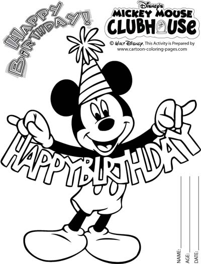 Mickey Mouse Birthday Coloring Pages