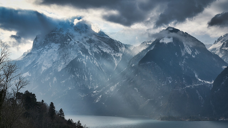 Snowy and cloudy Mount Pilatus in Switzerland