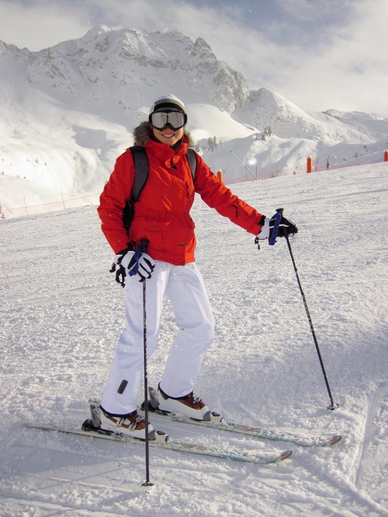 Woman skiing in Jungfrau Region of the Alps