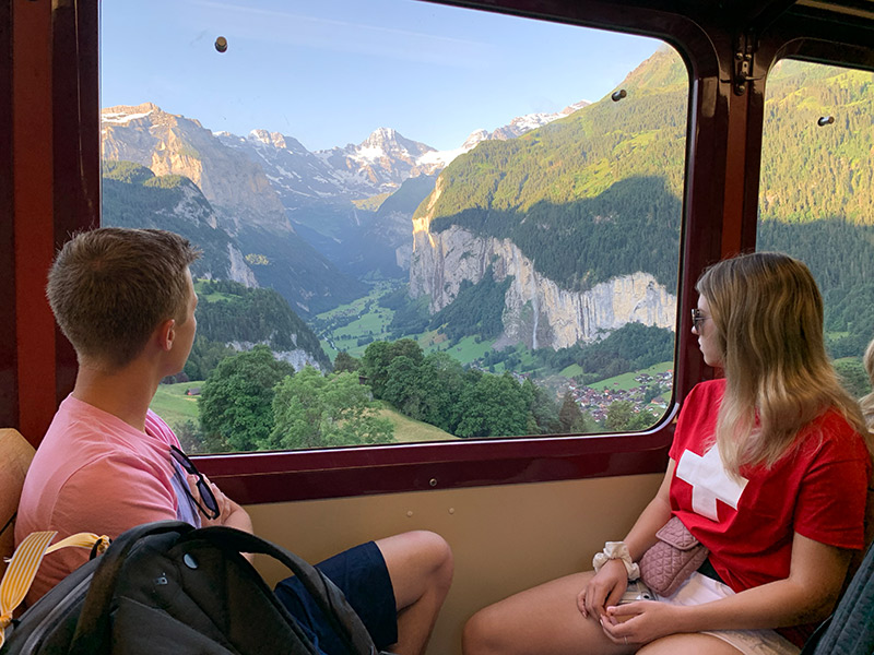 View from inside train overlooking Lauterbrunnen Valley