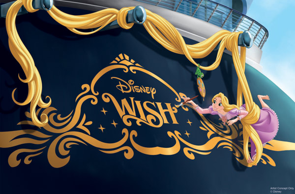 The new Disney Cruise ship is the Disney Wish! It features Rapunzel on the stern.