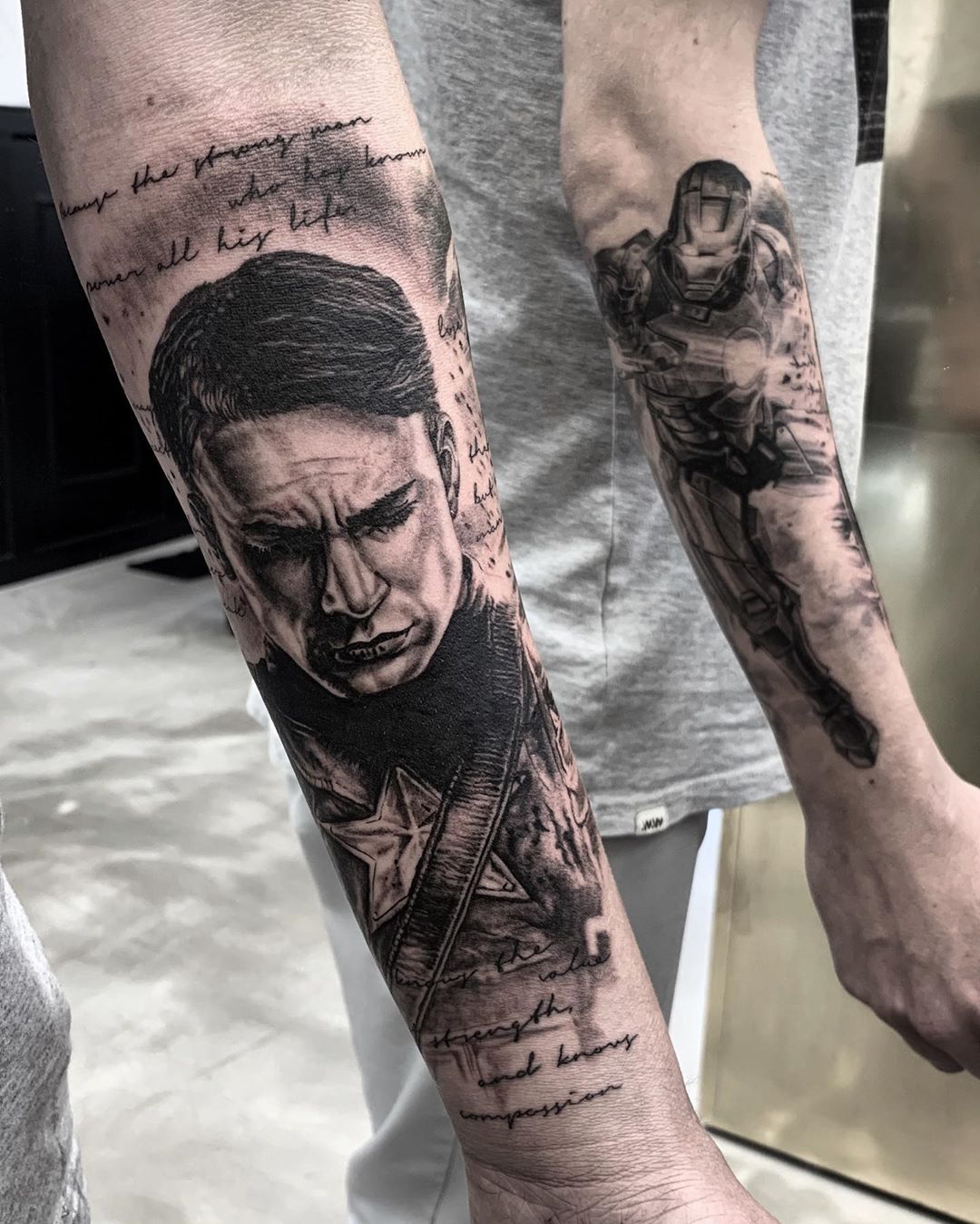Captain America black and white tattoo