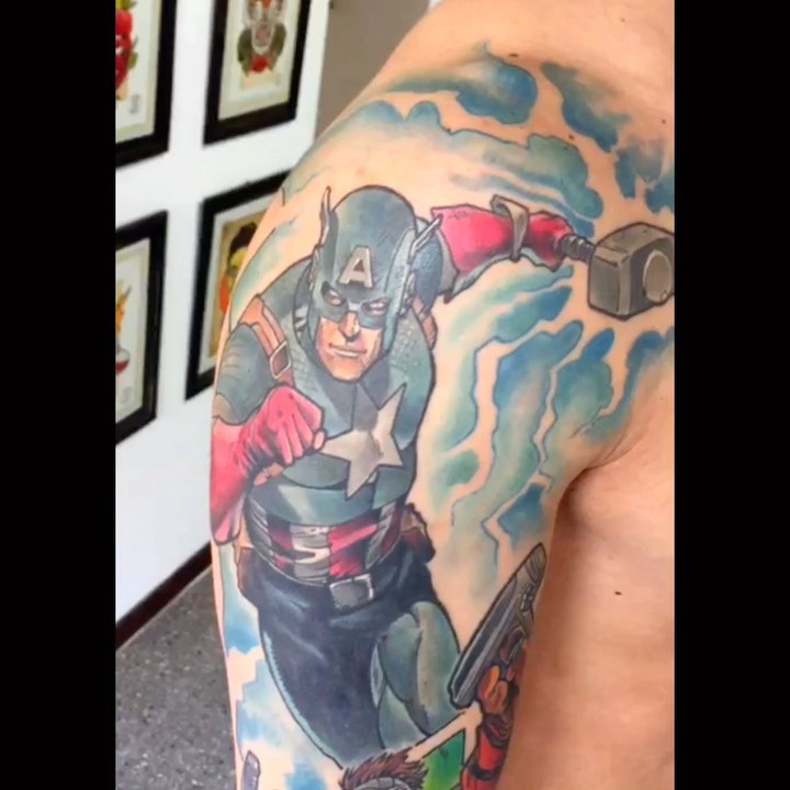Captain America lightning hammer tattoo