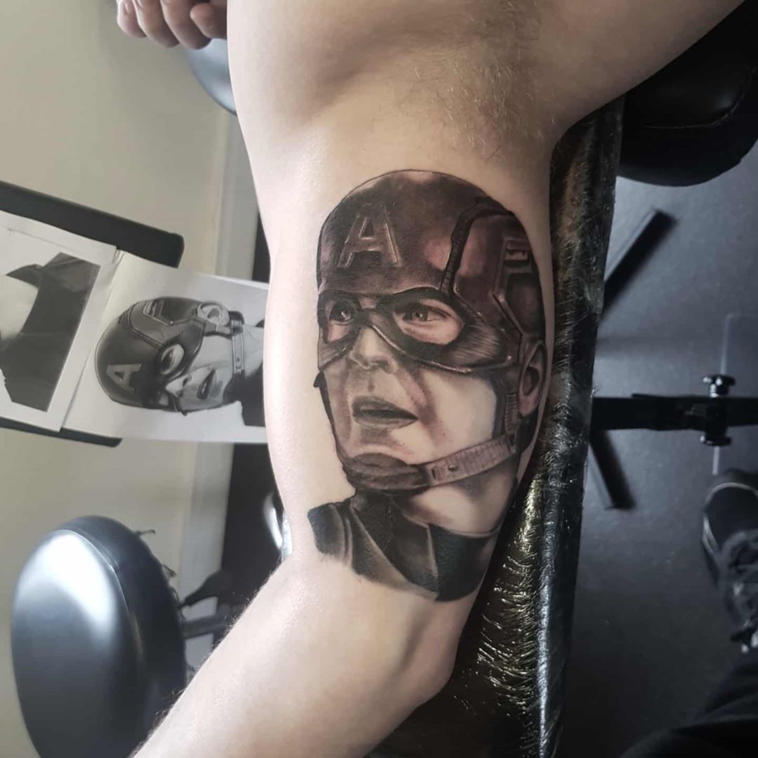 Captain America face tattoo