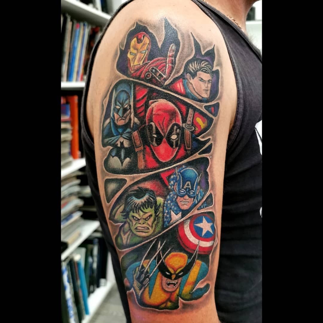 Captain America and other superheroes tattoo
