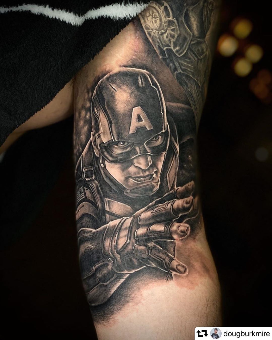 Captain America action tattoo