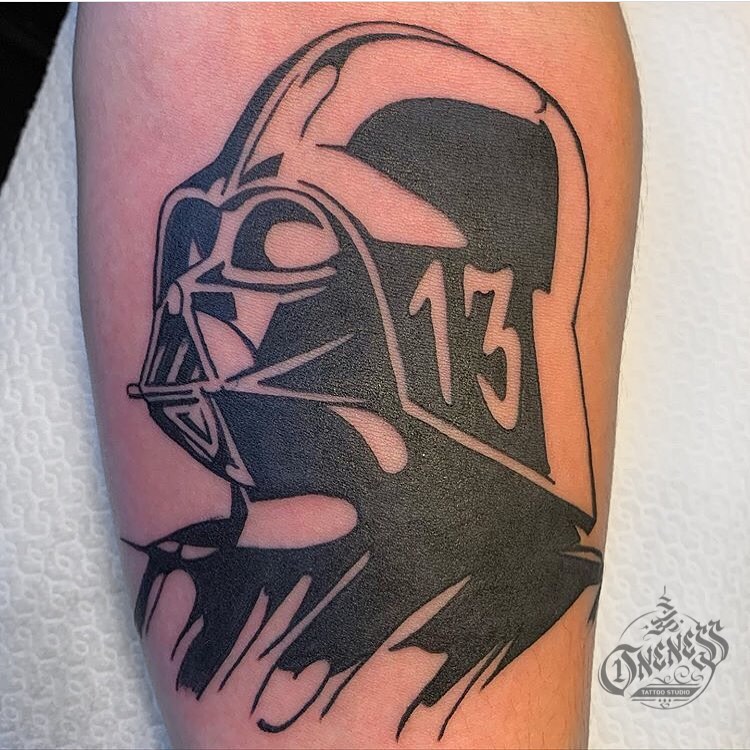 Darth Vader tattoo with number 13 on the helmet
