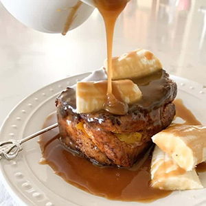 brioche french toast with salted caramel syrup