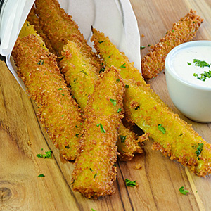basket of fried pickles with ranch