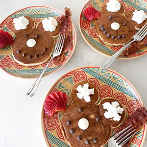 mickey mouse themed pancakes with chocolate chips