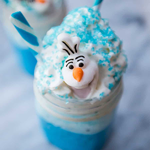 Olaf themed blue colored hot cocoa