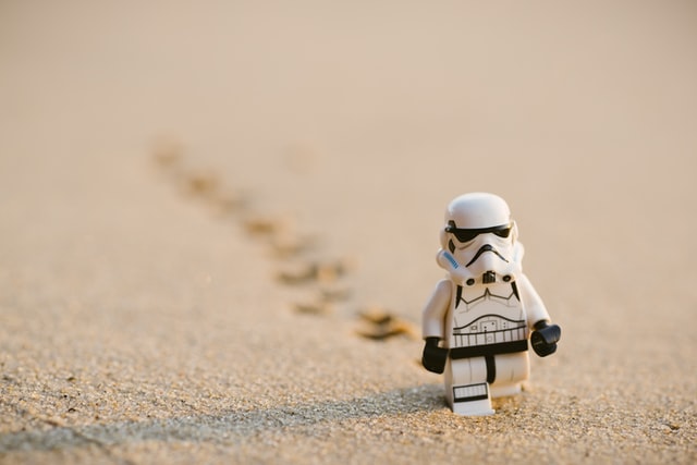 Stormtrooper walking across sand
