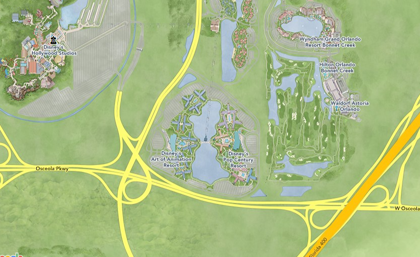 Map image of location of Disney's Pop Century Resort