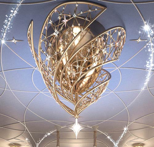Rendering of Disney Wish chandelier that will hang in the Grand Hall atrium