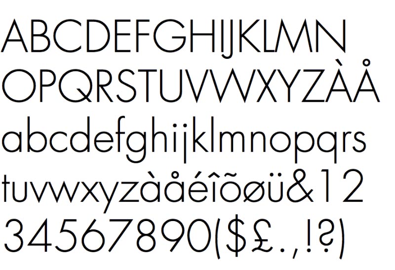 Ahsoka font alphabet as seen in Futura Light font